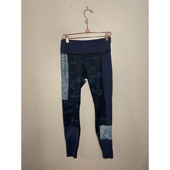 Lululemon Wunder Under Sashiko Leggings‎ Womens Patchwork Blue Yoga Luon Size 4 - Picture 3 of 4